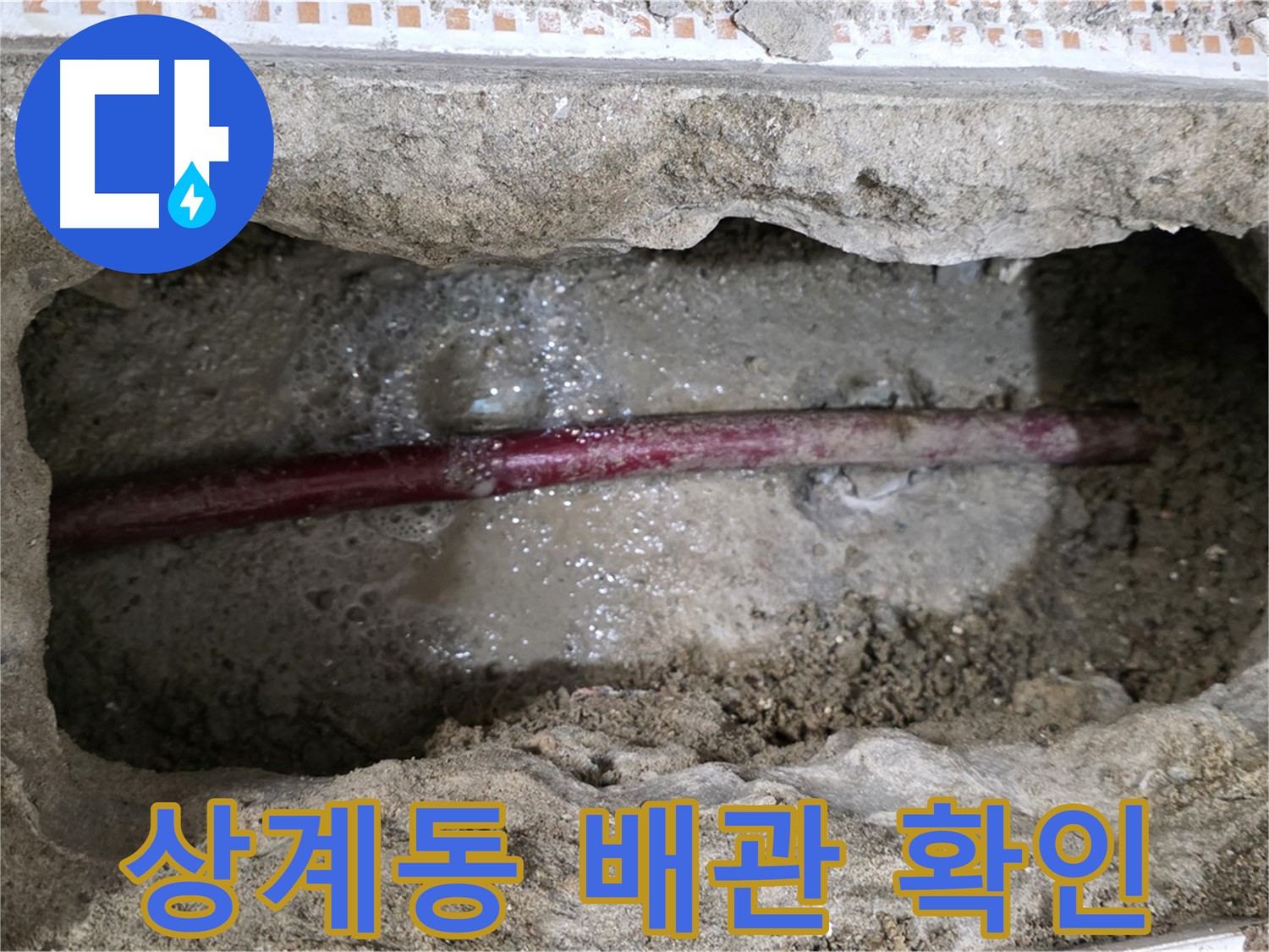 상계동 삼성아파트 누수 현장 - 굴착 후 배관 상태를 확인하는 모습