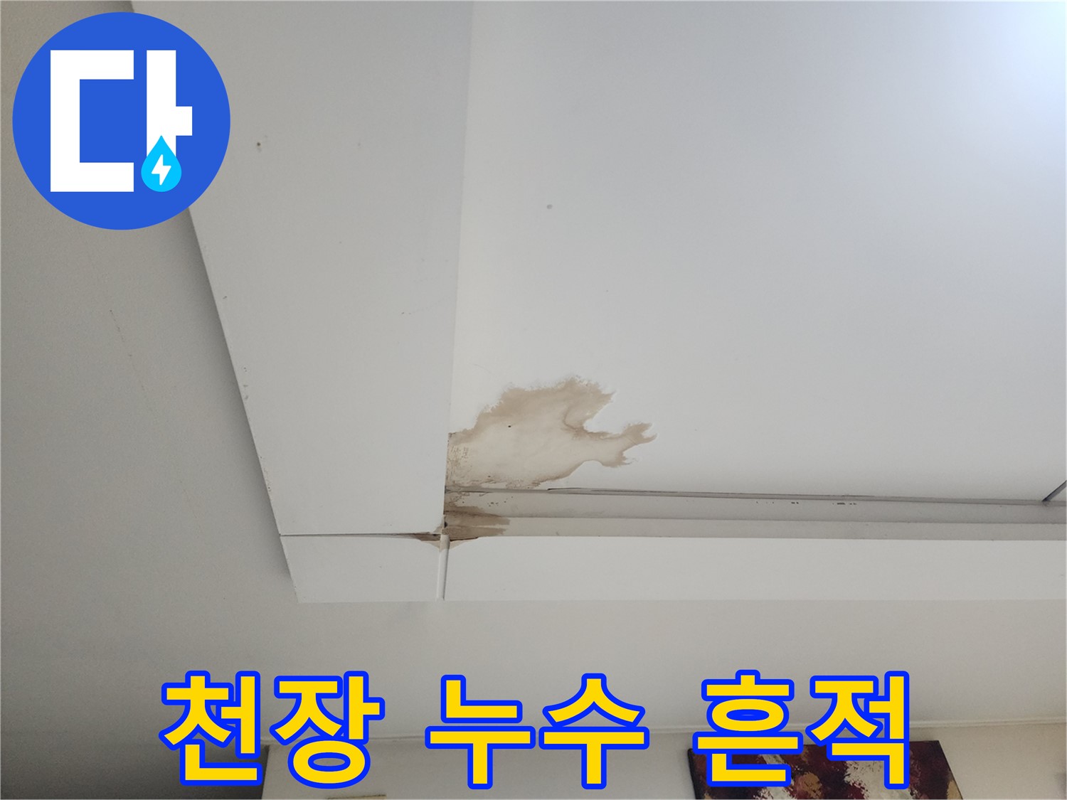 오래된 아파트 천장 누수 흔적 - 일산서구 가좌동 누수 현장에서 발견된 천장의 누수 자국을 보여줍니다.