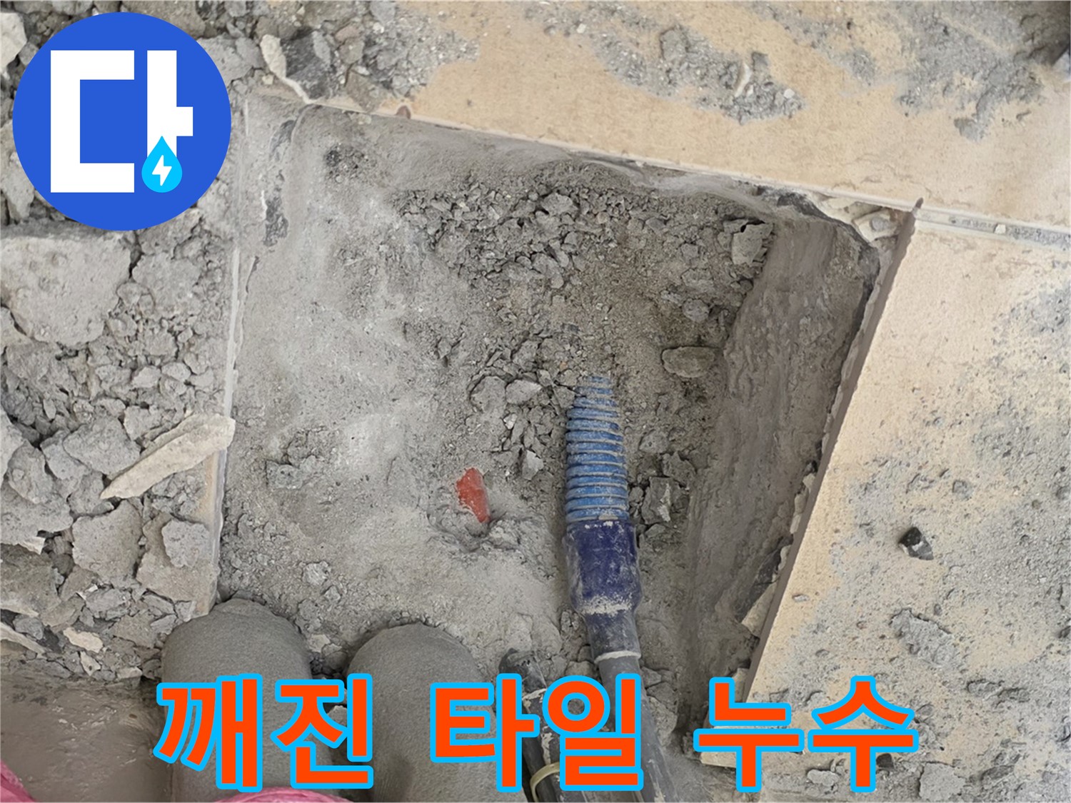 양주 삼숭동 자이아파트 누수 - 깨진 타일 아래 배관 누수 지점 확인 및 보수 준비