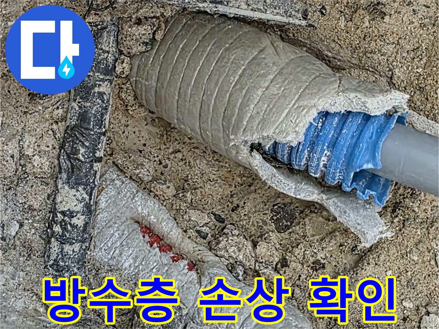 양주 삼숭동 자이아파트 누수 - 방수층 손상으로 인해 발생한 누수를 확인하고 보수 준비 중입니다.