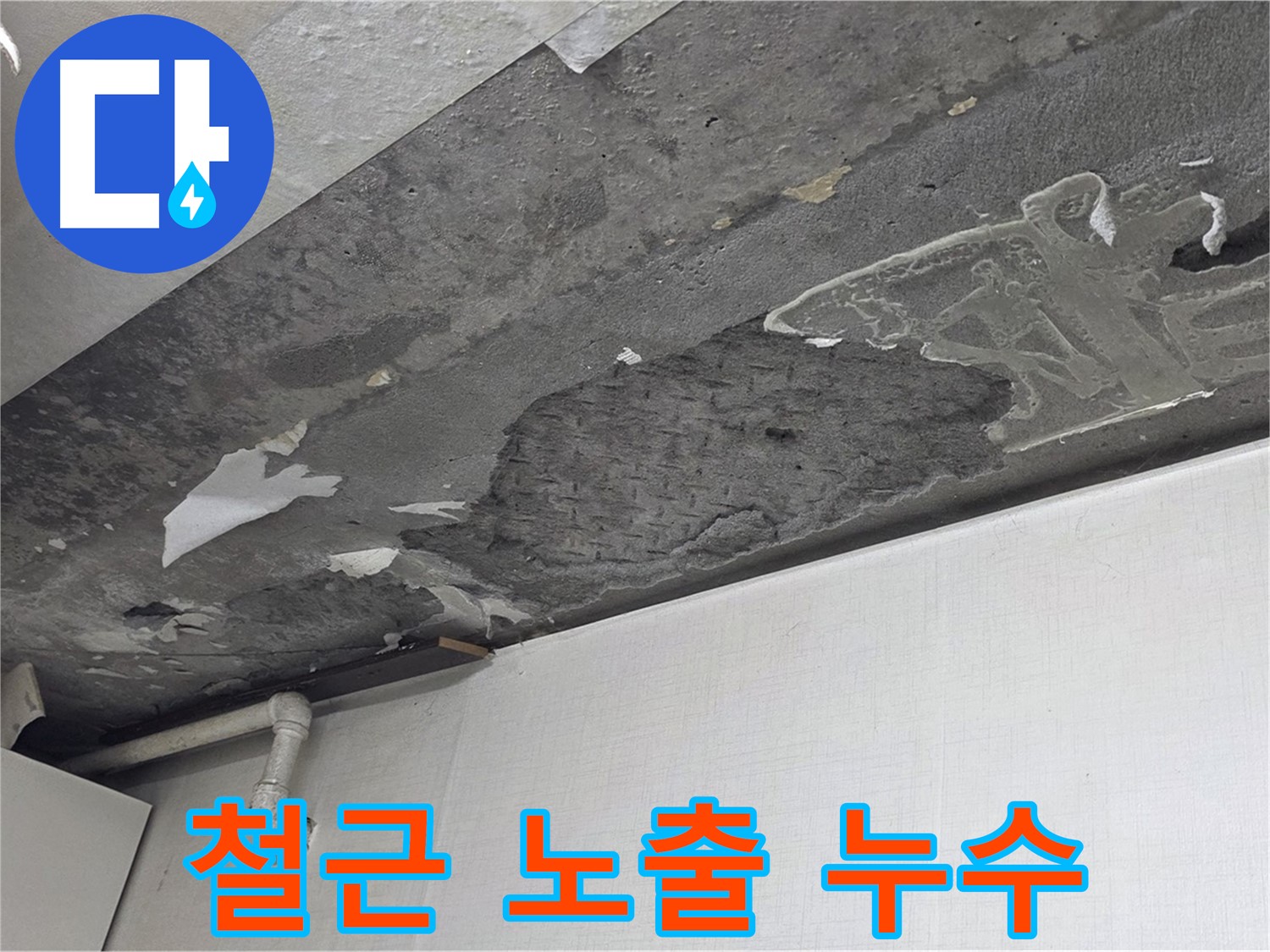 용인시 기흥구 구갈동 콘크리트 천장 누수 - 철근 노출, 긴급 점검 및 보수 필요