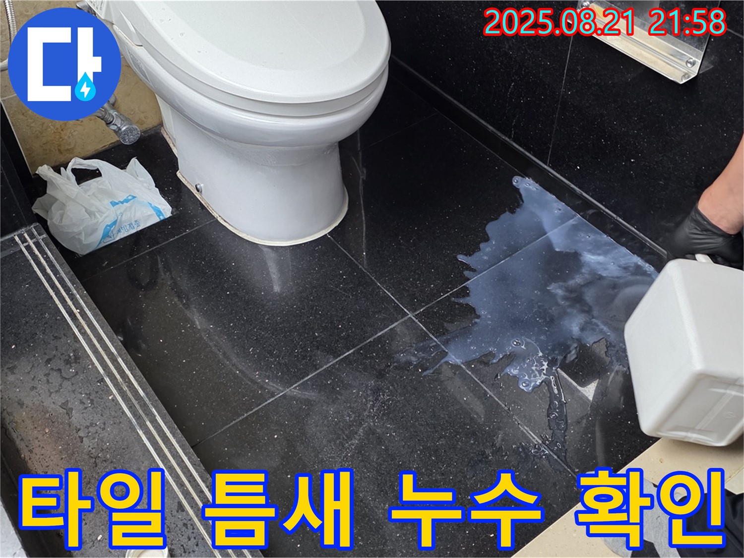 일산서구 하이파크 - 타일 틈새 누수 확인 중 - 누수 원인을 꼼꼼히 파악합니다.