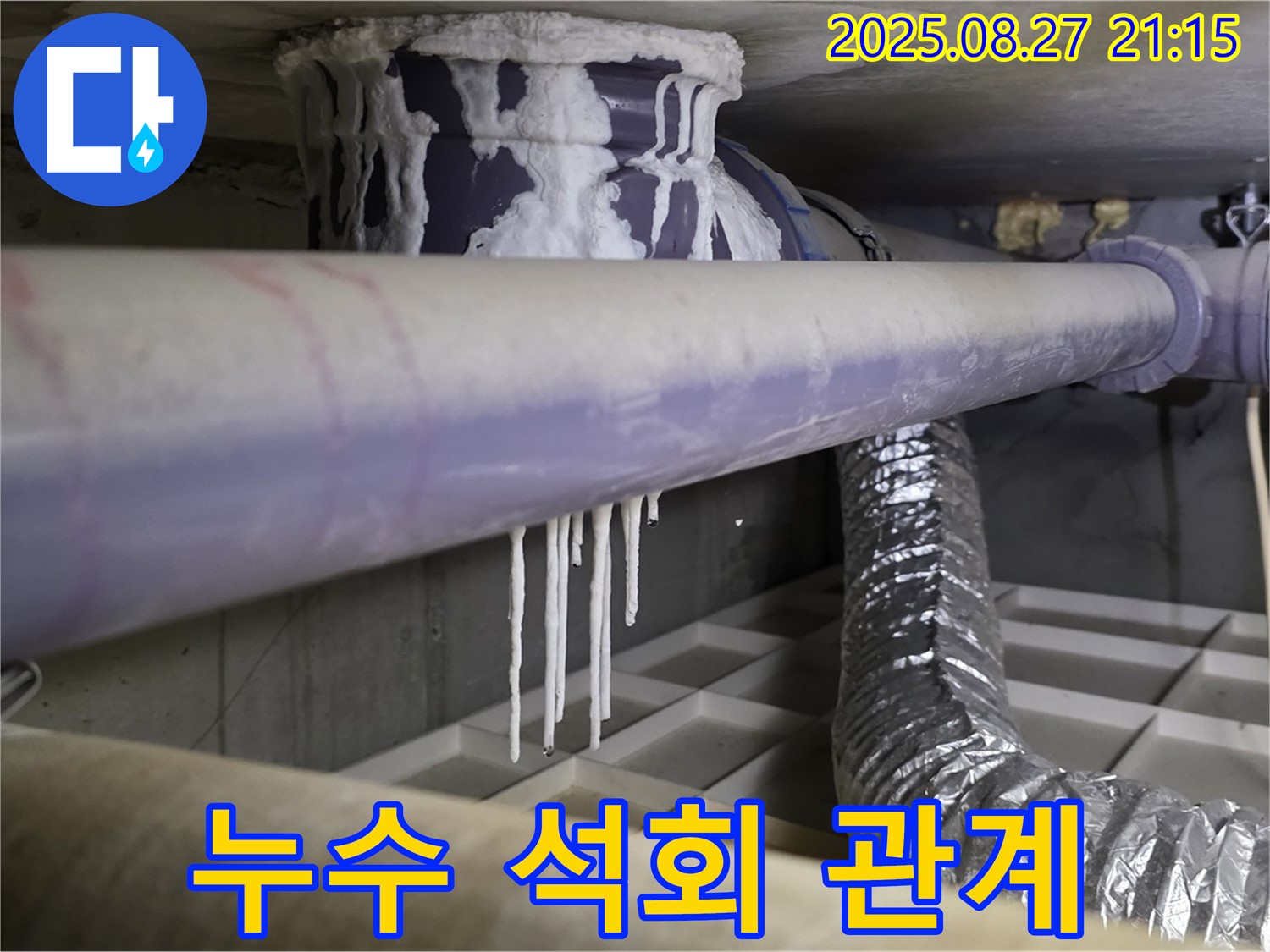 운중동 산운마을 누수 현장 - 배관 누수와 석회 흔적은 밀접한 관련이 있습니다 - 누수 위치를 정확히 파악해야 합니다.