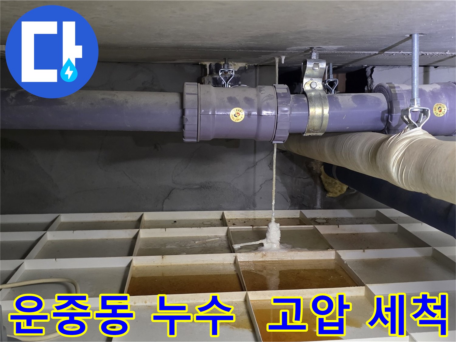 운중동 산운마을 배관 누수 - 연결 부속 막힘, 시원한 고압 세척으로 해결