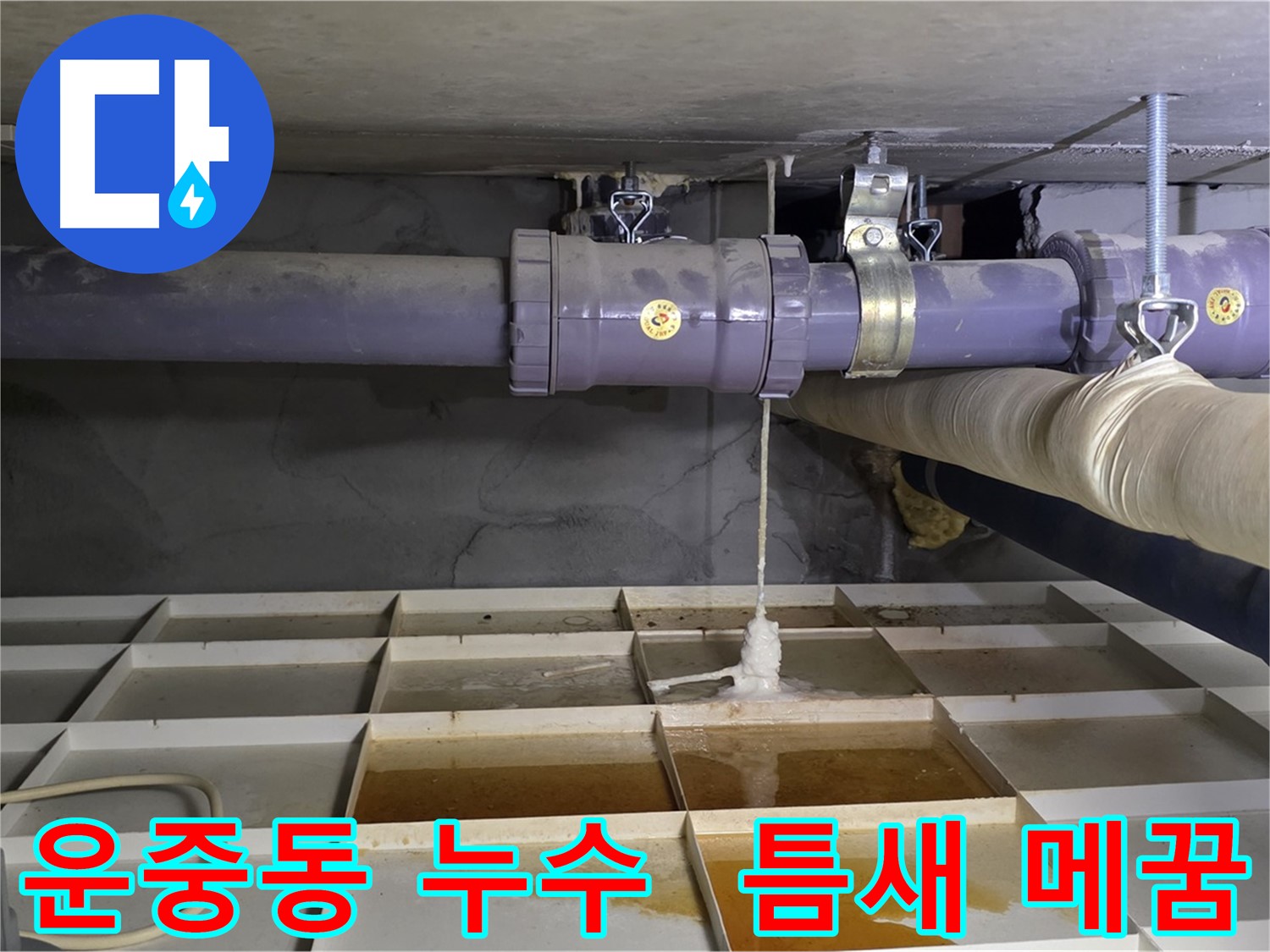 운중동 산운마을 배관 누수 - 연결 부속 틈새, 특수 메꿈재로 꼼꼼하게 메움