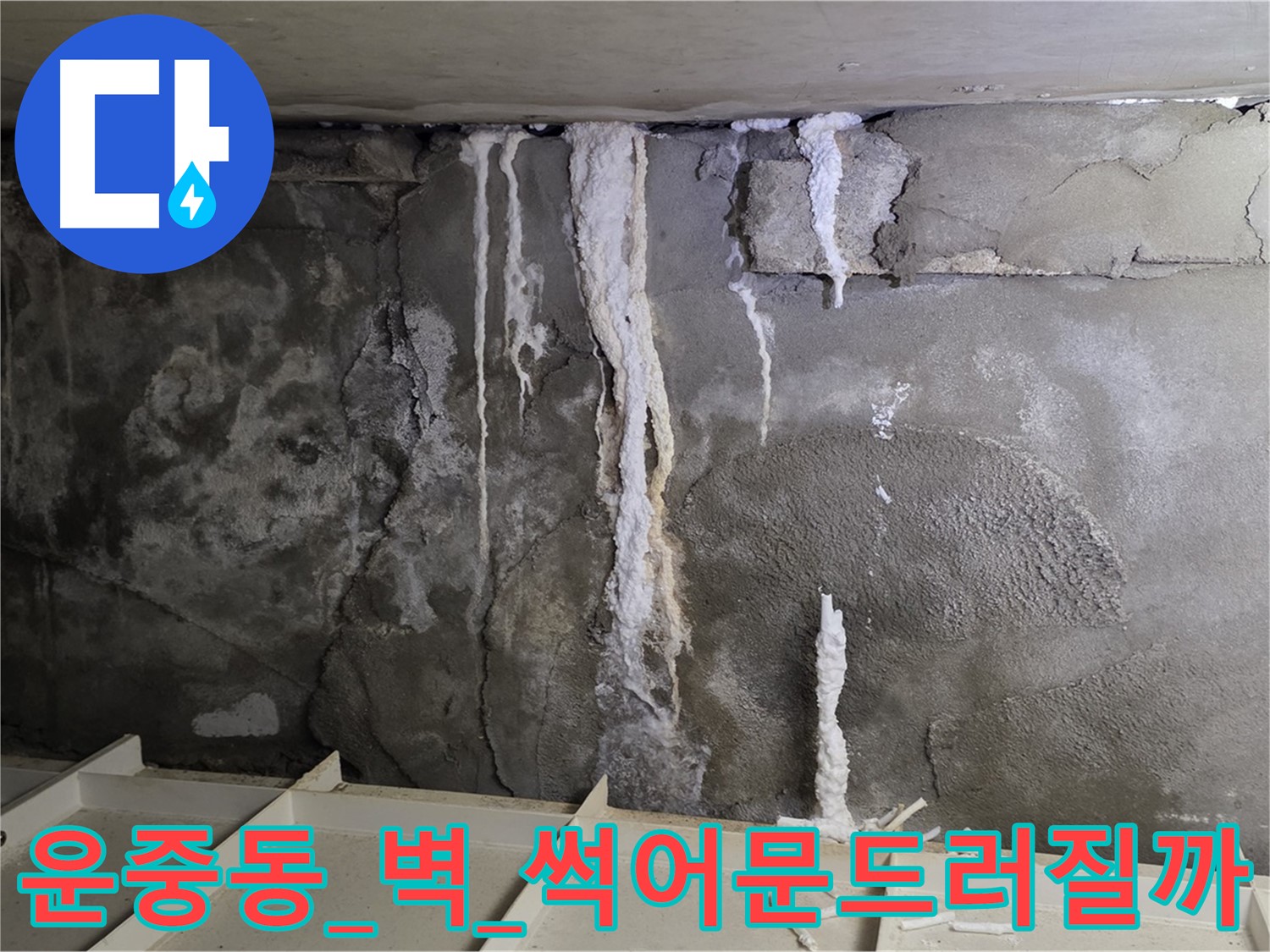 운중동 콘크리트 벽 - 석회수 범벅, 건물 썩어 문드러질까 불안