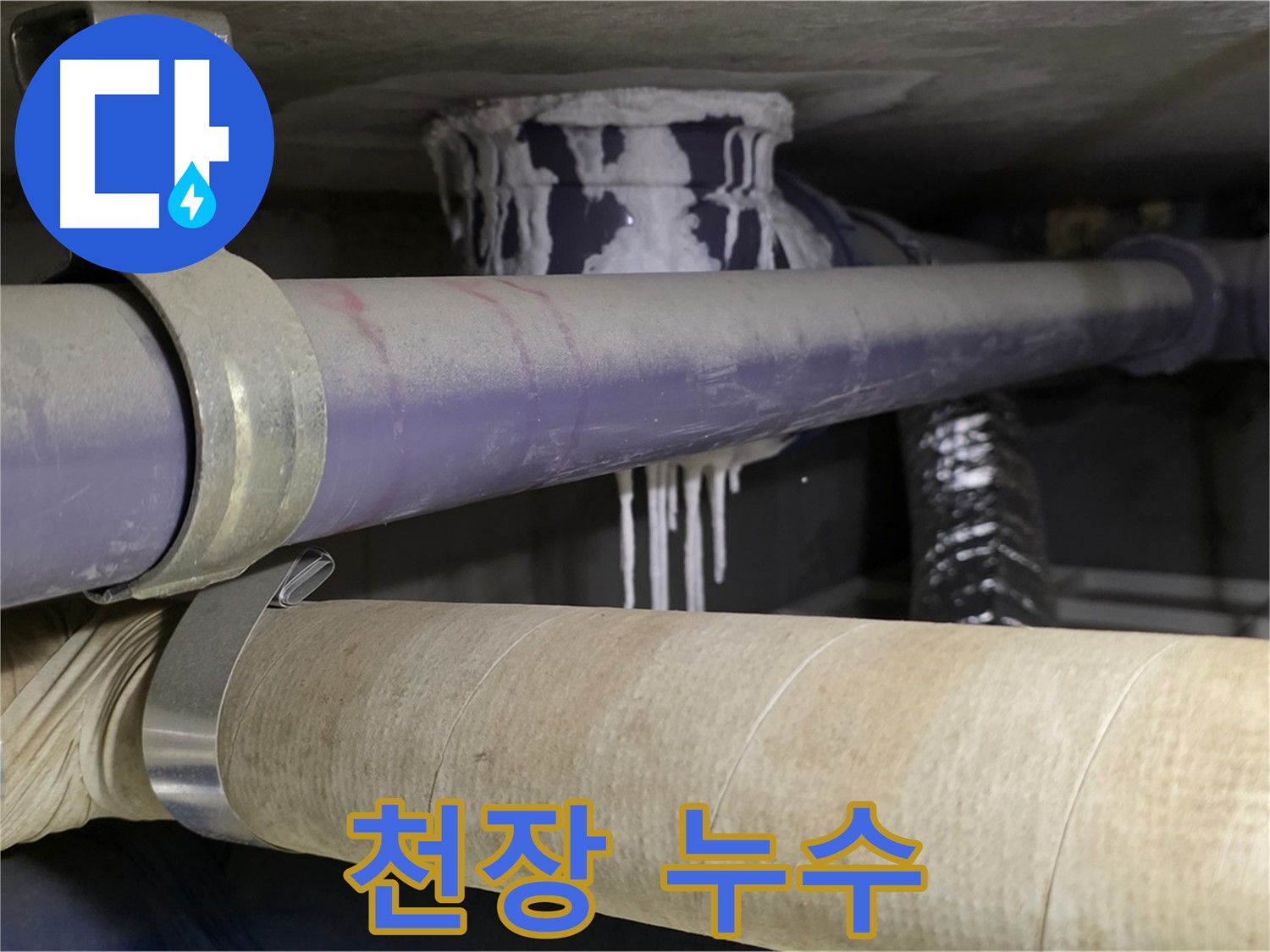 천장 배관 누수 - 천장에서 누수가 발생하여 아랫집에 피해를 줄 수 있으므로, 빠른 해결이 필요합니다.