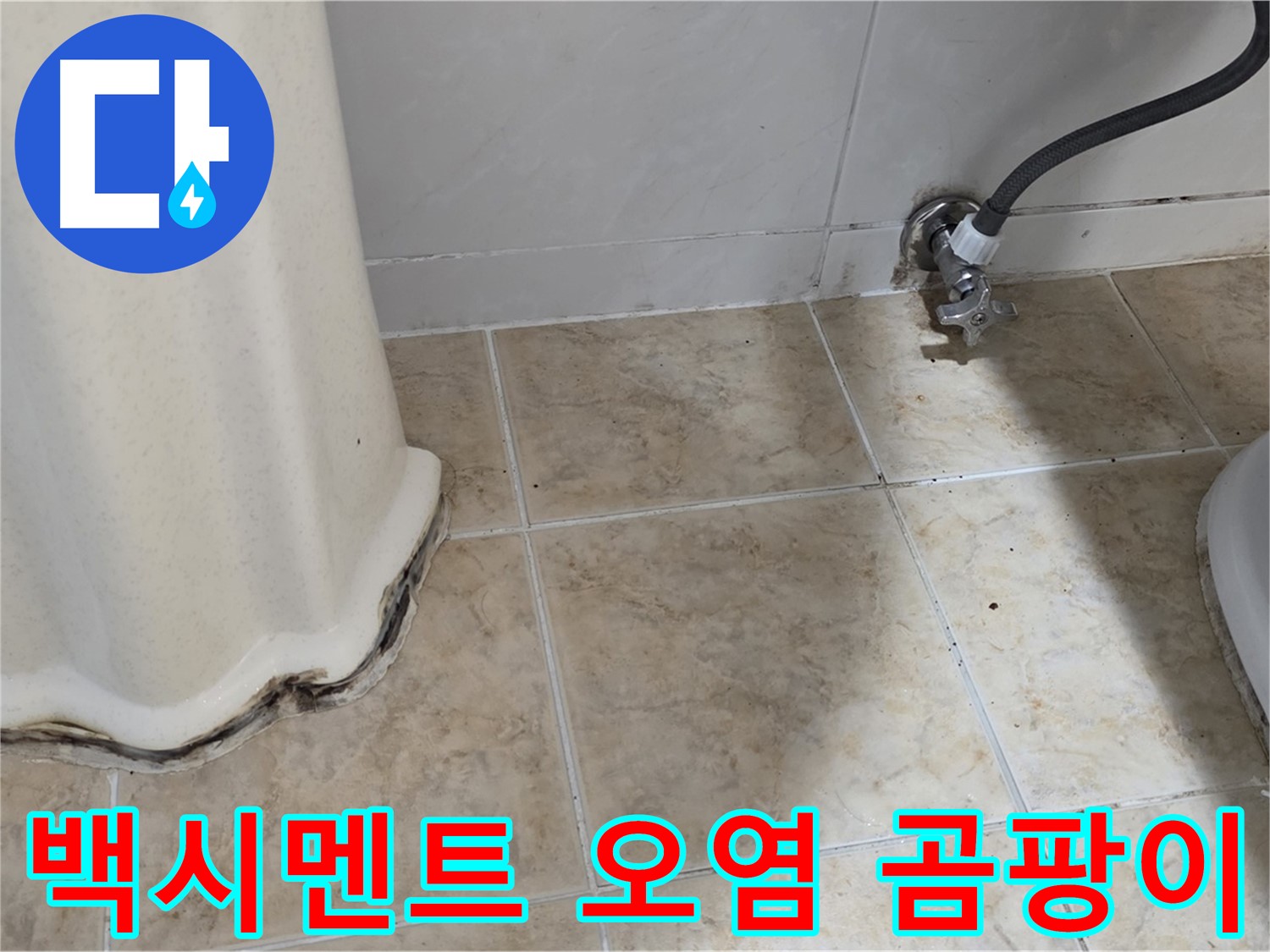 세면대 하부 백시멘트 오염 - 곰팡이 발생 - 누수 의심