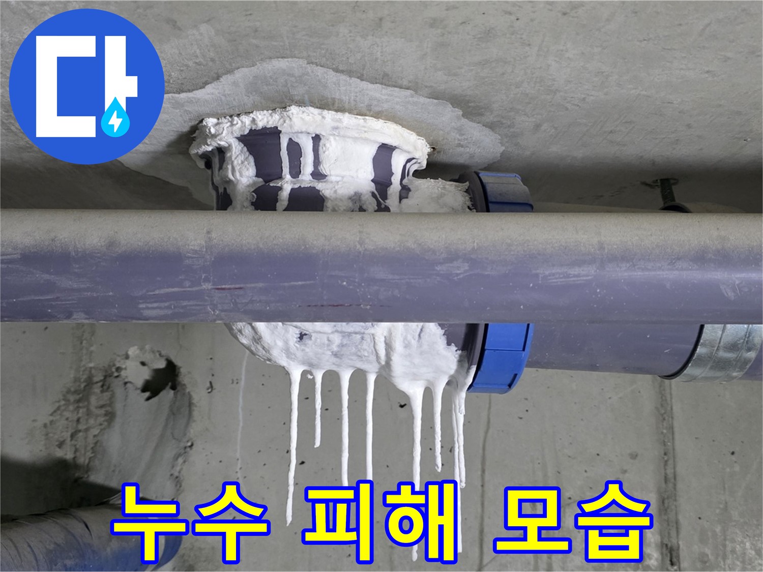 누수 피해 모습 - 누수로 인해 발생한 피해를 보여줍니다.