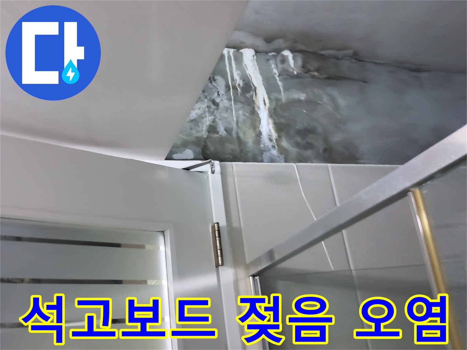 분당 산운로 아파트 샤워부스 옆 벽면 석고보드 젖음과 심한 오염 확인 - 누수 원인 진단