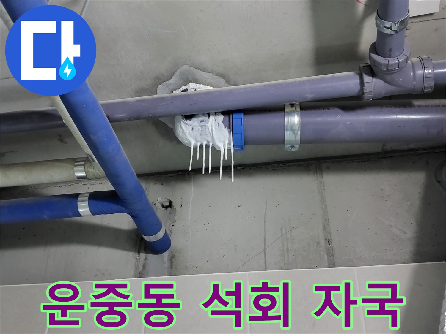 분당구 운중동 하수 누수 - 하얀 석회 자국