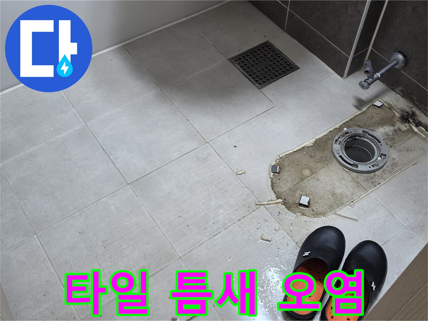 양주 옥정동 율정마을 아파트 변기 누수 - 바닥 타일 틈새의 오염 상태가 심각합니다.