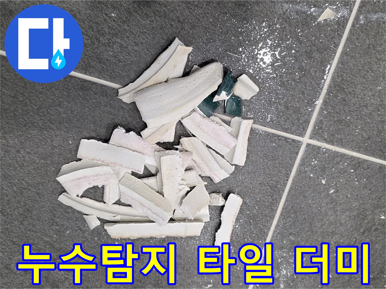 파주시 동패동 운정어반프라임 누수 현장 - 깨진 타일 더미 속에서 숨겨진 누수 원인을 꼼꼼하게 찾아 해결합니다.
