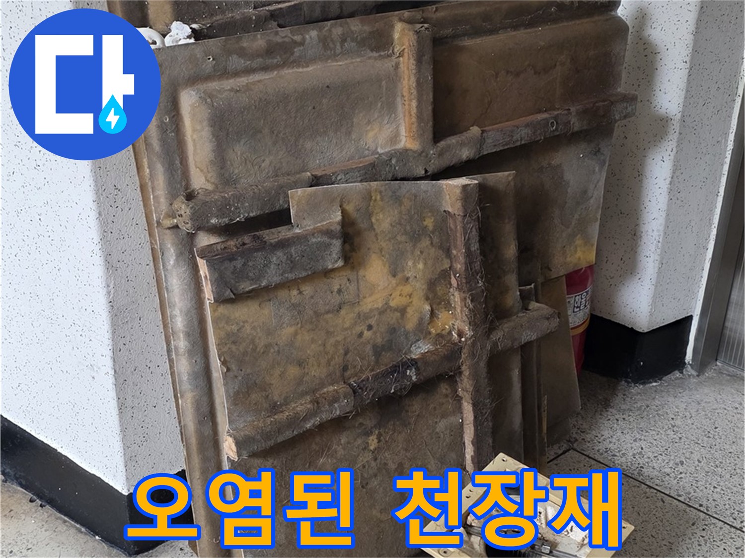 보기 흉하게 변색된 천장재와 조명 - 교체가 시급합니다