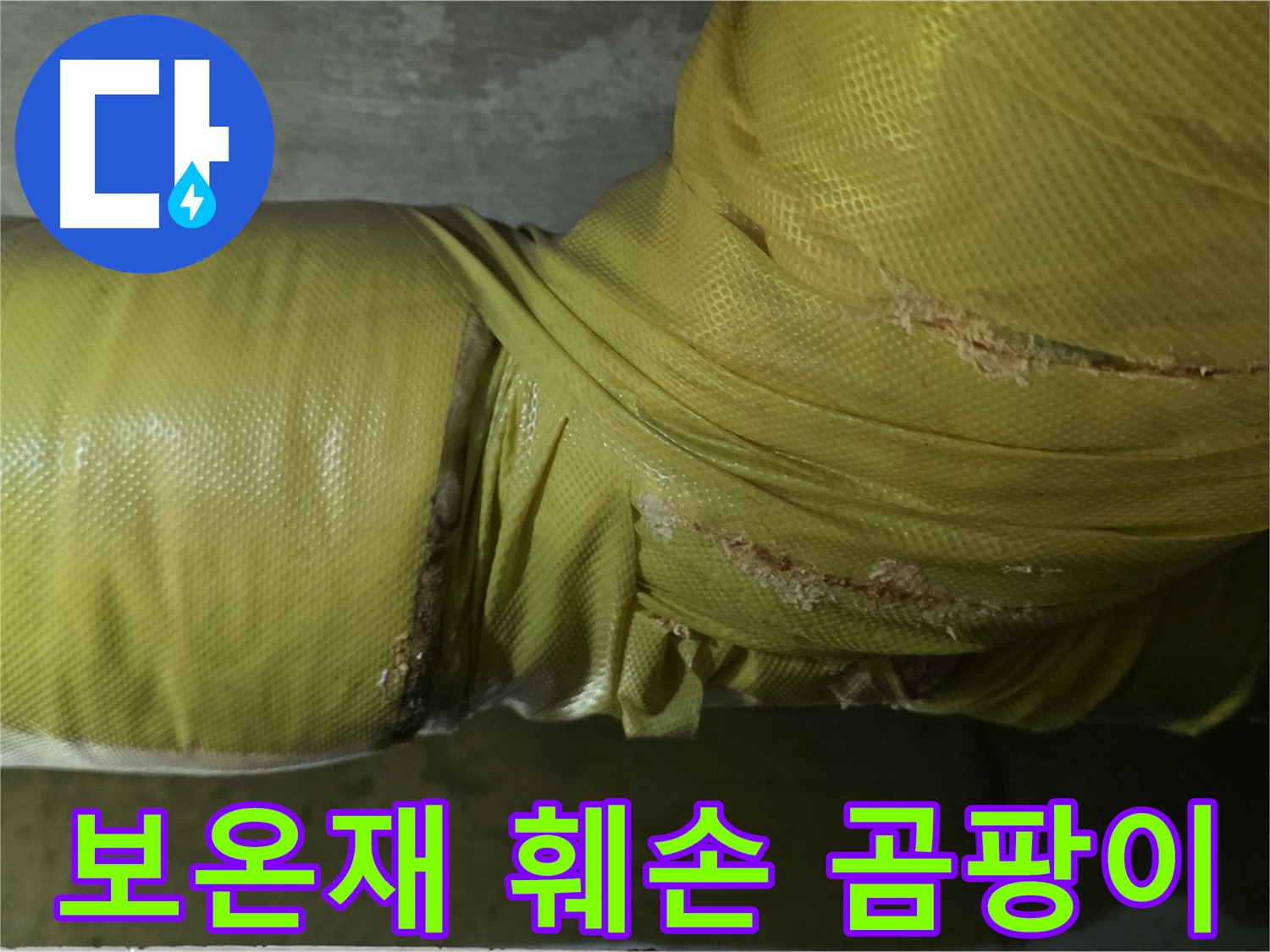 훼손된 보온재 - 곰팡이 발생, 악취 유발 가능성