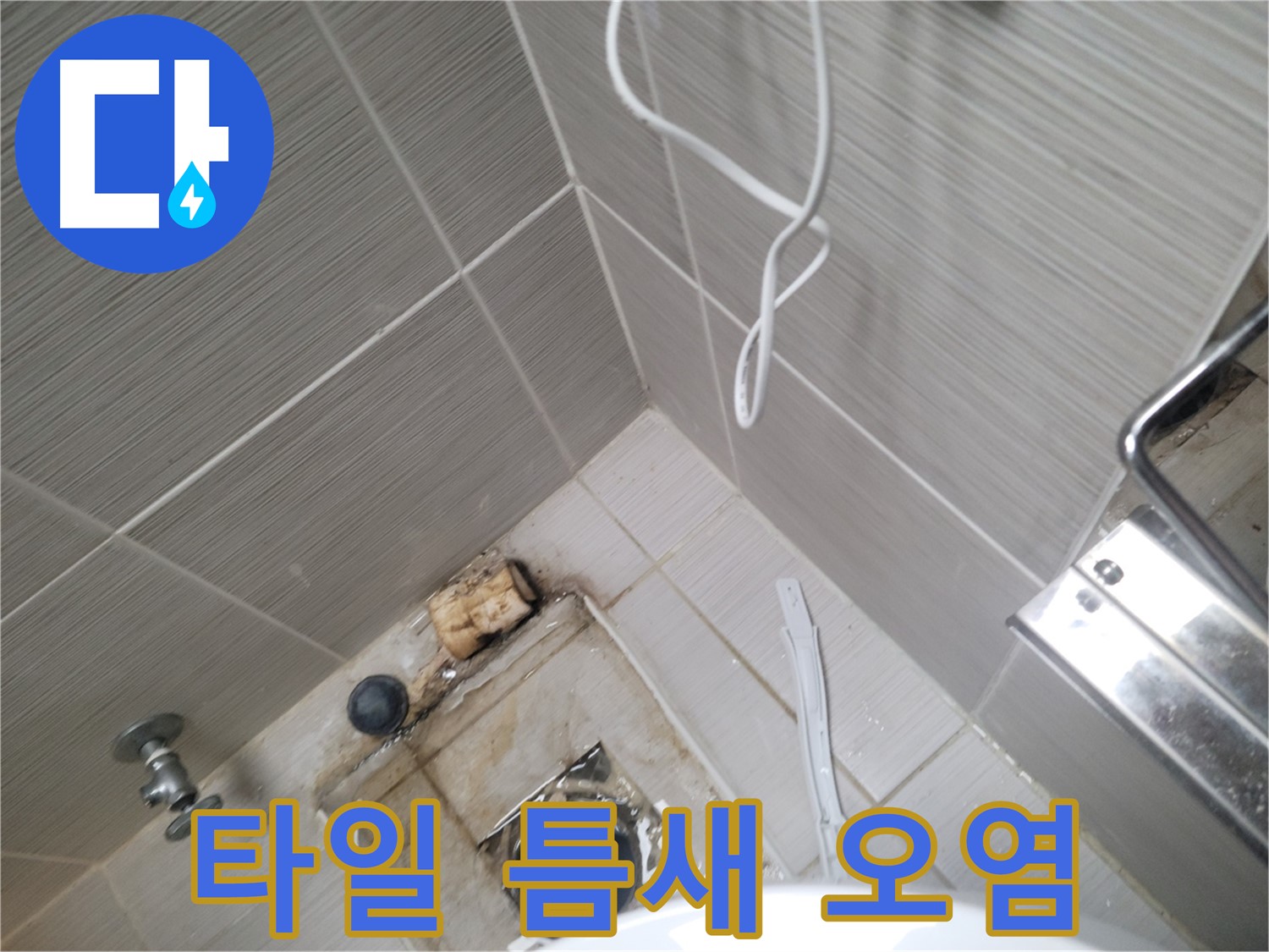 욕실 하수구 주변 - 타일 틈새 오염 심각