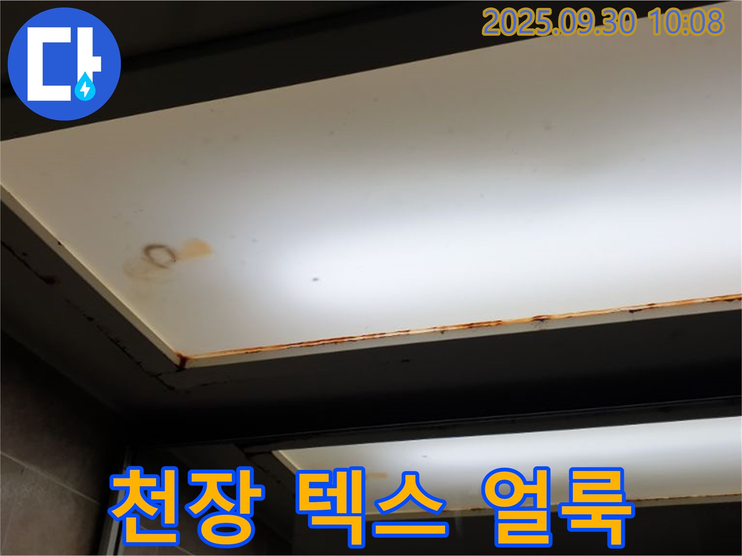 천장 텍스 얼룩 - 광적면 석우리에서 누수탐지 전문가가 천장 텍스 누수 얼룩을 확인하고 빠른 진단을 진행하고 있습니다.