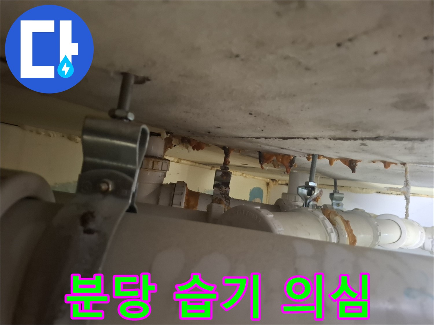 분당 봇들마을 아파트 - 배관 주변 습기, 누수 가능성 의심, 정밀 점검 필요