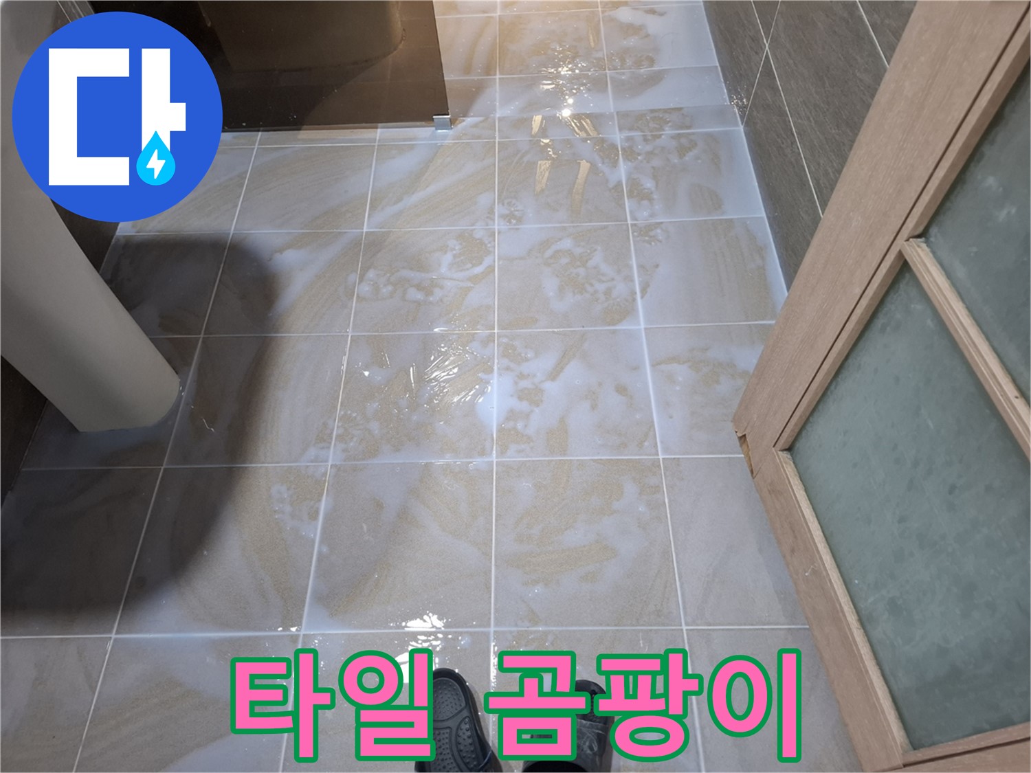 삼평동 봇들마을 아파트 욕실 - 타일 틈새에 검은 곰팡이가 심하게 핀 모습