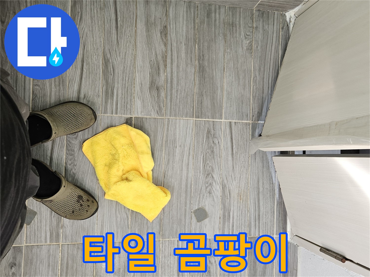 타일 틈새에 핀 곰팡이 - 누수로 인해 습기가 많아 곰팡이가 발생했을 수 있습니다.