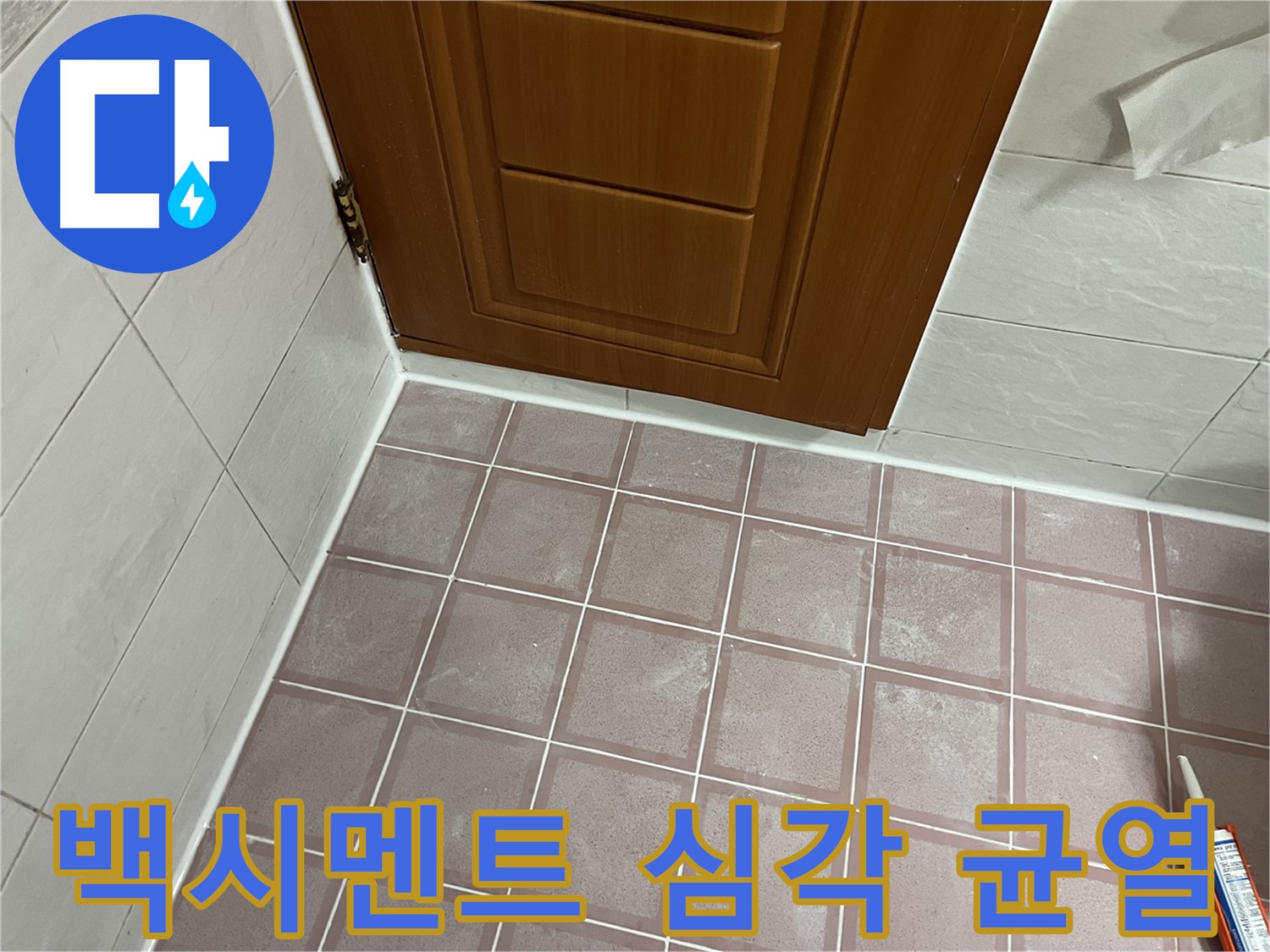 독산동 형제맨션빌 욕실 - 문턱 주변 타일 틈새 백시멘트의 심각한 균열과 오염 상태