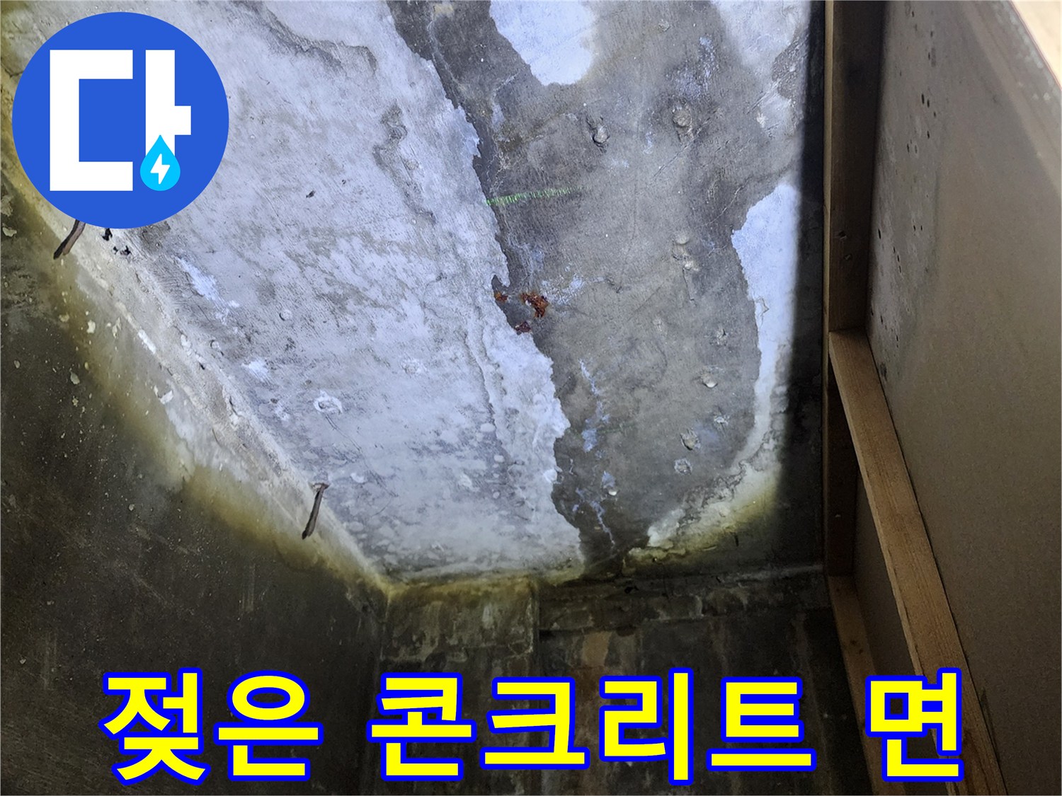 누수 확인 중-축축하게 젖어 있는 천장 내부
