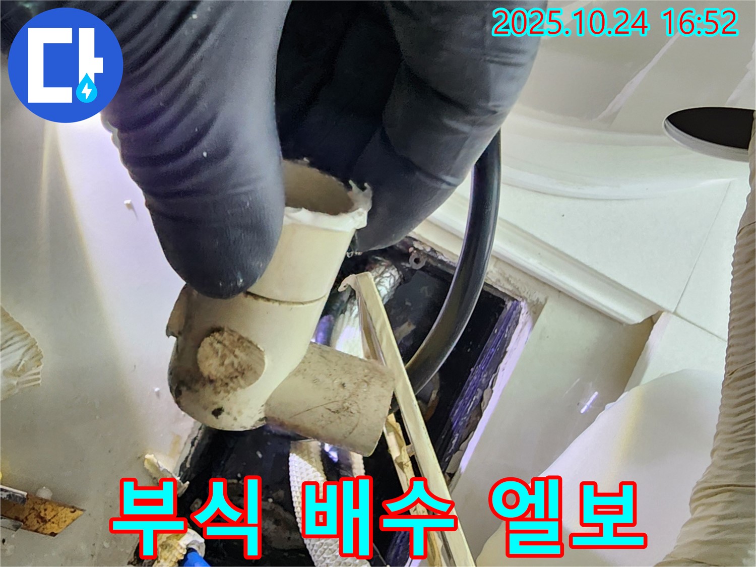 양주 1동 누수 현장 - 부식된 배수관 엘보 확인 - 완벽한 누수 차단으로 안심하세요.