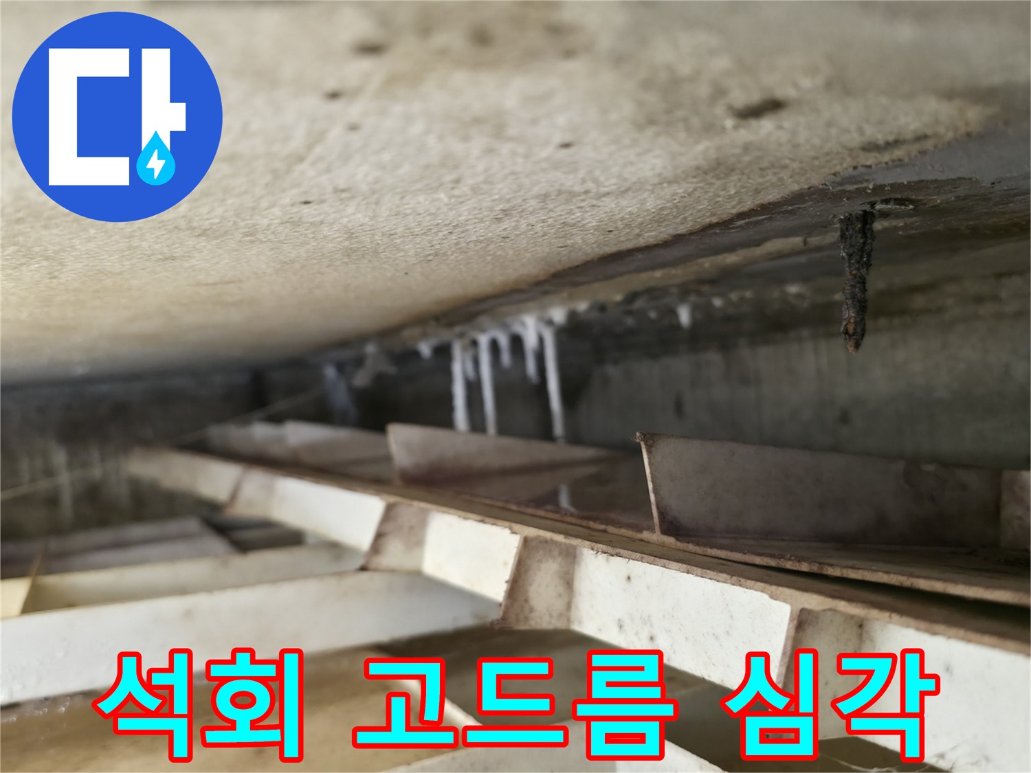 금천구 독산동 현진아트빌 천장 누수 - 석회 고드름은 누수의 심각성을 알려주는 명확한 증거입니다.