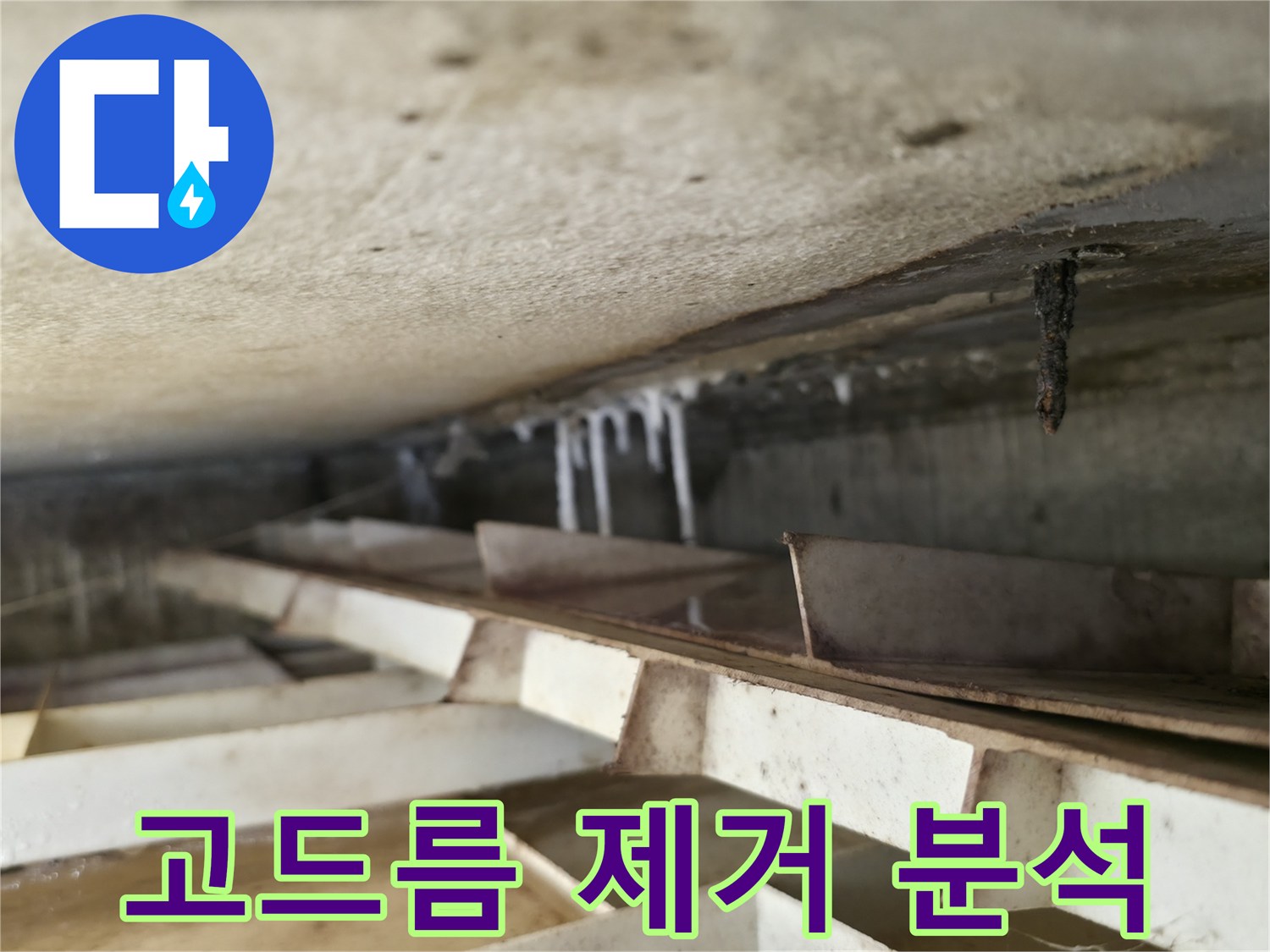 독산동 현진아트빌 슬라브 누수 - 석회수 고드름 제거 후 누수 원인을 집중적으로 분석하여 근본적인 해결책을 모색합니다.