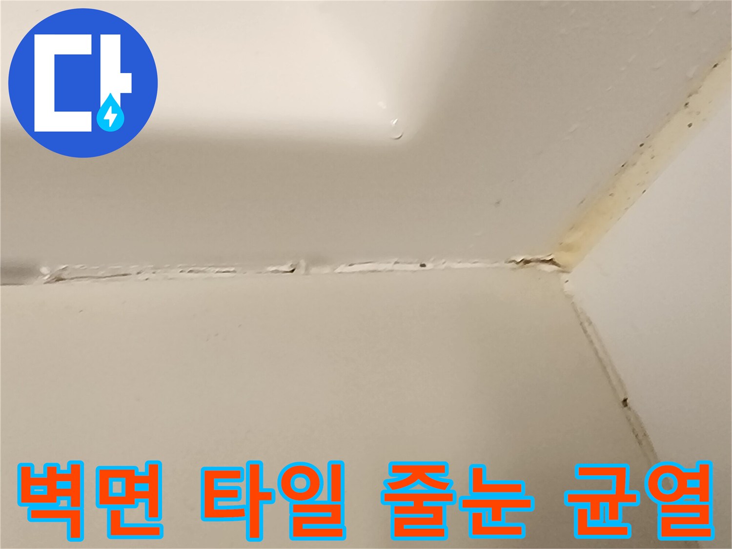 타일 접합부의 틈새와 습기 머금은 상태를 촬영한 이미지입니다.