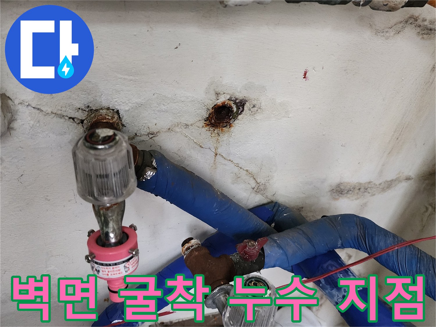 포천 신북무면 카페 주방 벽면 배관 누수 부위 확인 작업