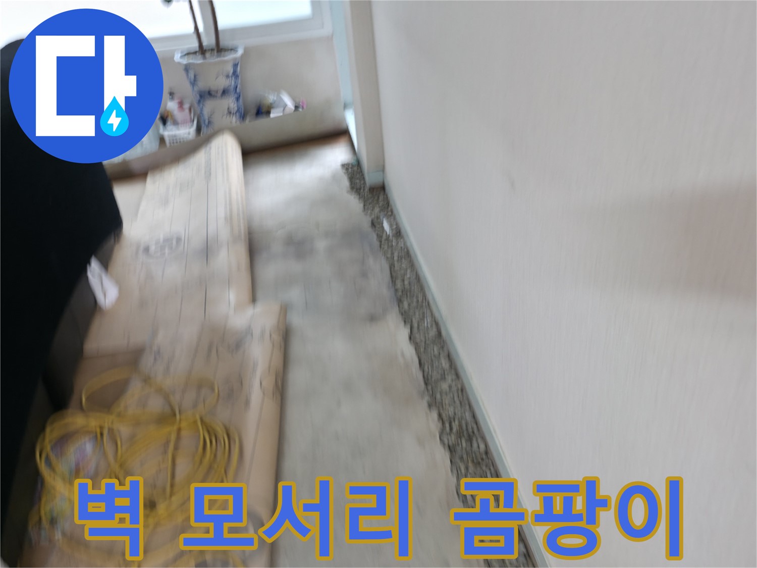 벽 모서리 곰팡이가 결로인지 누수인지 확인하는 서초 누수 점검 과정 이미지입니다.