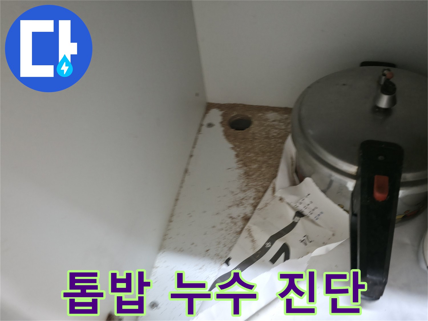 싱크대 하부 - 톱밥 - 완벽한 방수 - 재발 방지