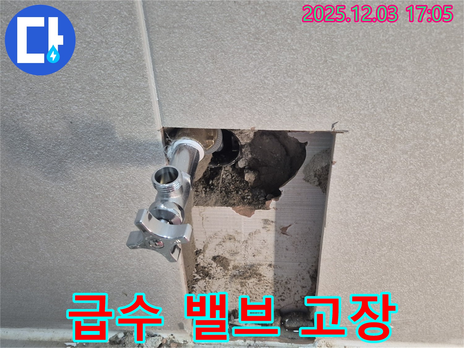 동두천 지행동 아파트 세탁기 급수 밸브 누수 - 고장난 밸브 교체로 누수 해결.