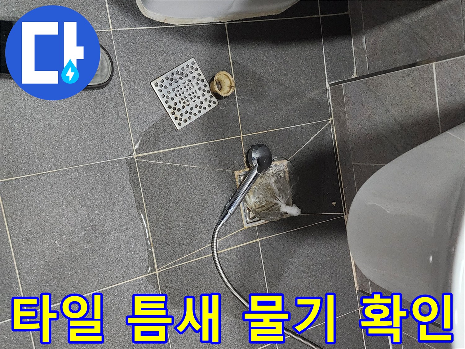 화장실 바닥 변기 주변 타일의 습기 침투 상태
