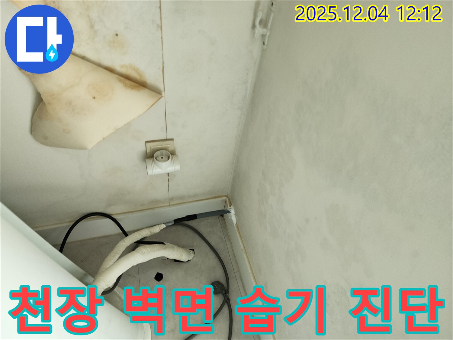 경기도 포천시 일동면 기산리 주택 누수 - 곰팡이 핀 천장과 벽면 습기 문제 해결을 위한 사전 진단 과정을 보여줍니다.