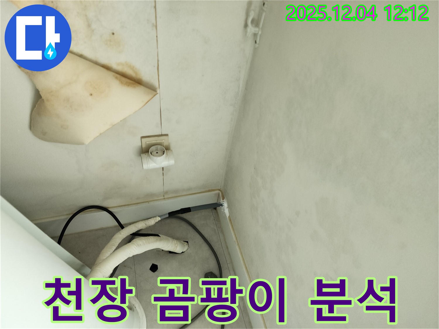 경기도 포천시 일동면 기산리 주택 누수 - 곰팡이와 누수 흔적이 있는 천장을 정밀하게 분석하여 누수 원인을 파악하고 있습니다.