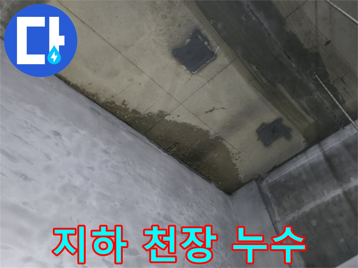 부천 상동 라일락마을 아파트 지하 천장에서 발견된 누수 - 젖은 천장과 물방울