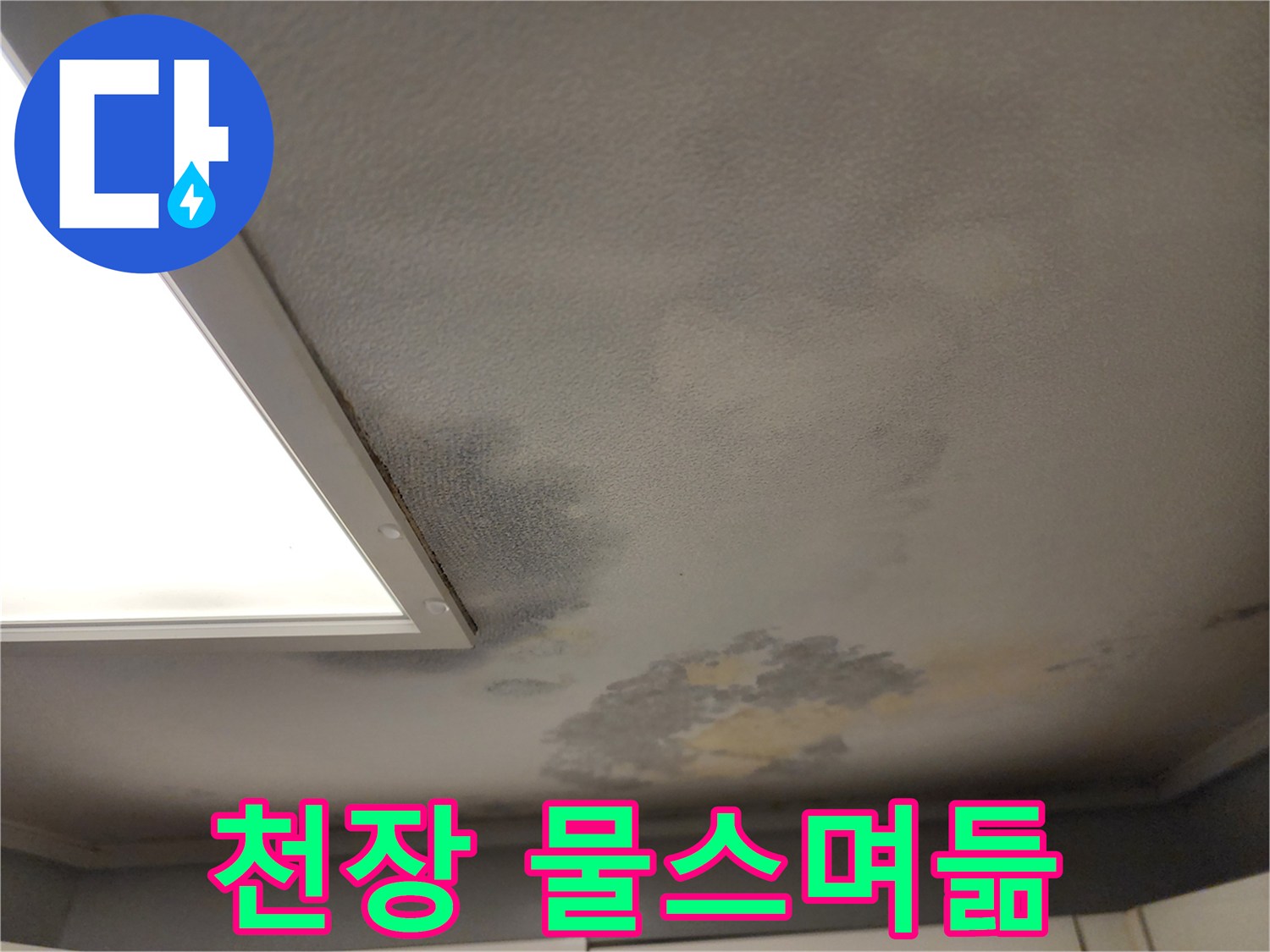 거실-천장-벽지의-물샘-흔적