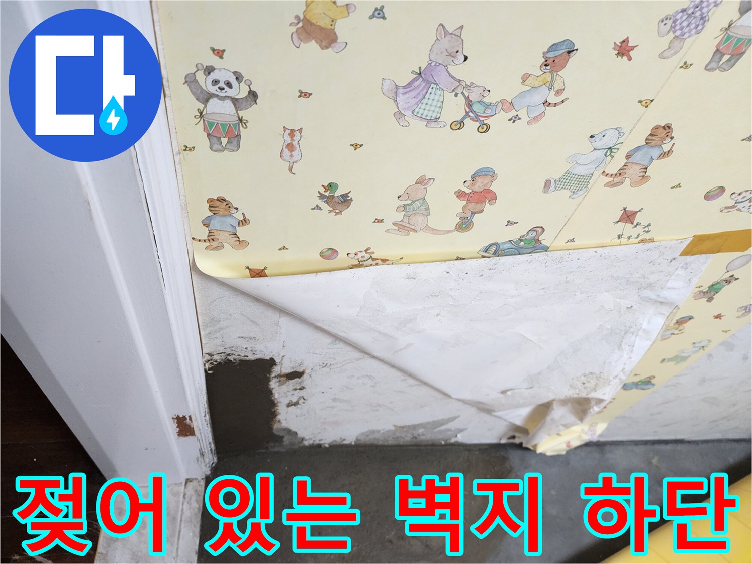 습기로 인해 들뜬 벽지와 바닥 경계선