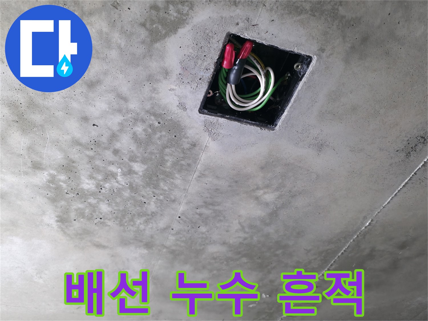 향남 누수 탐지 현장 - 천장 속 전기 배선에서 누수 흔적을 발견한 모습입니다.