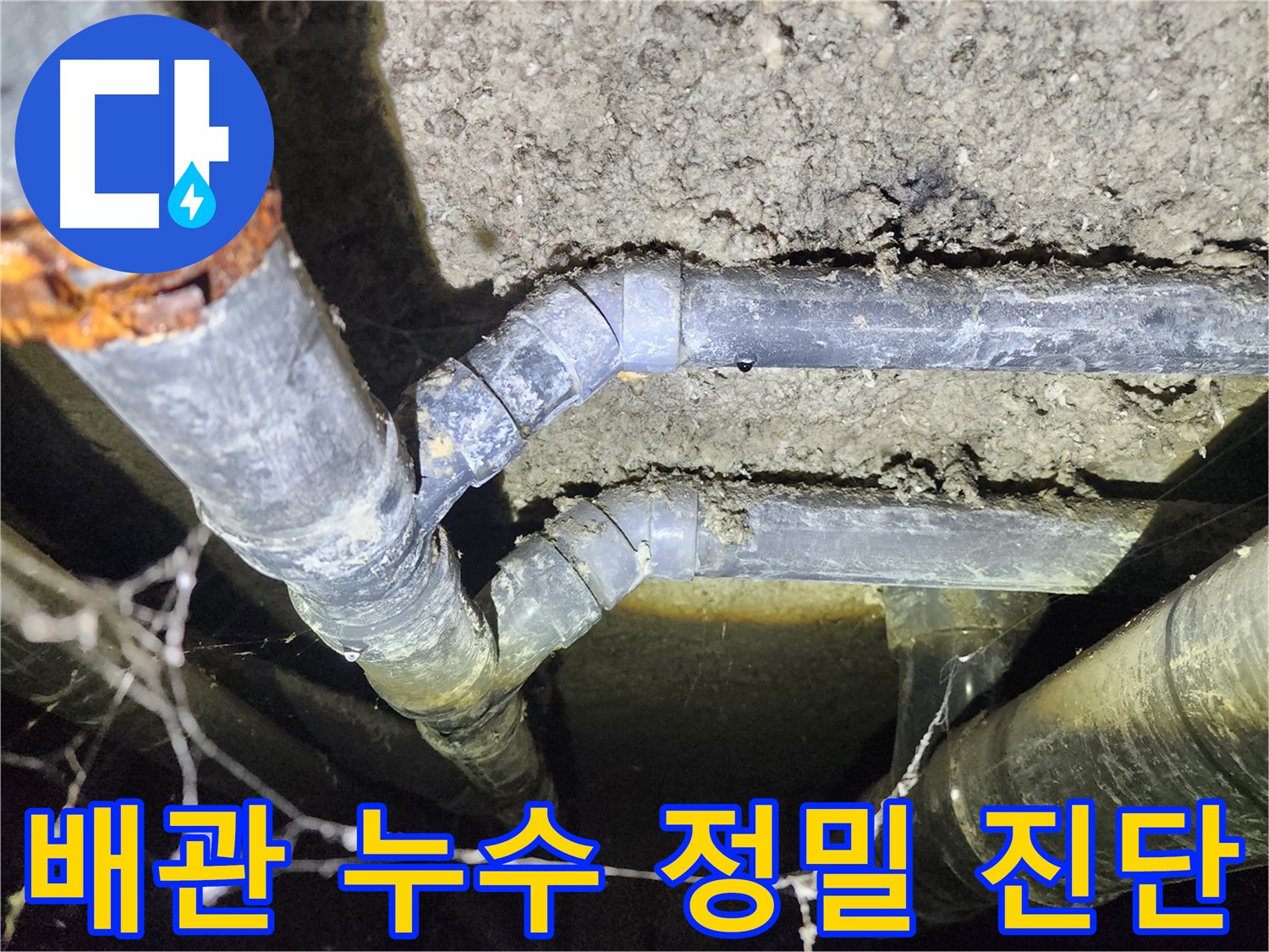 성북구 아남아파트 지하실 천장 배관 누수 원인을 정밀하게 진단하는 전문가의 모습