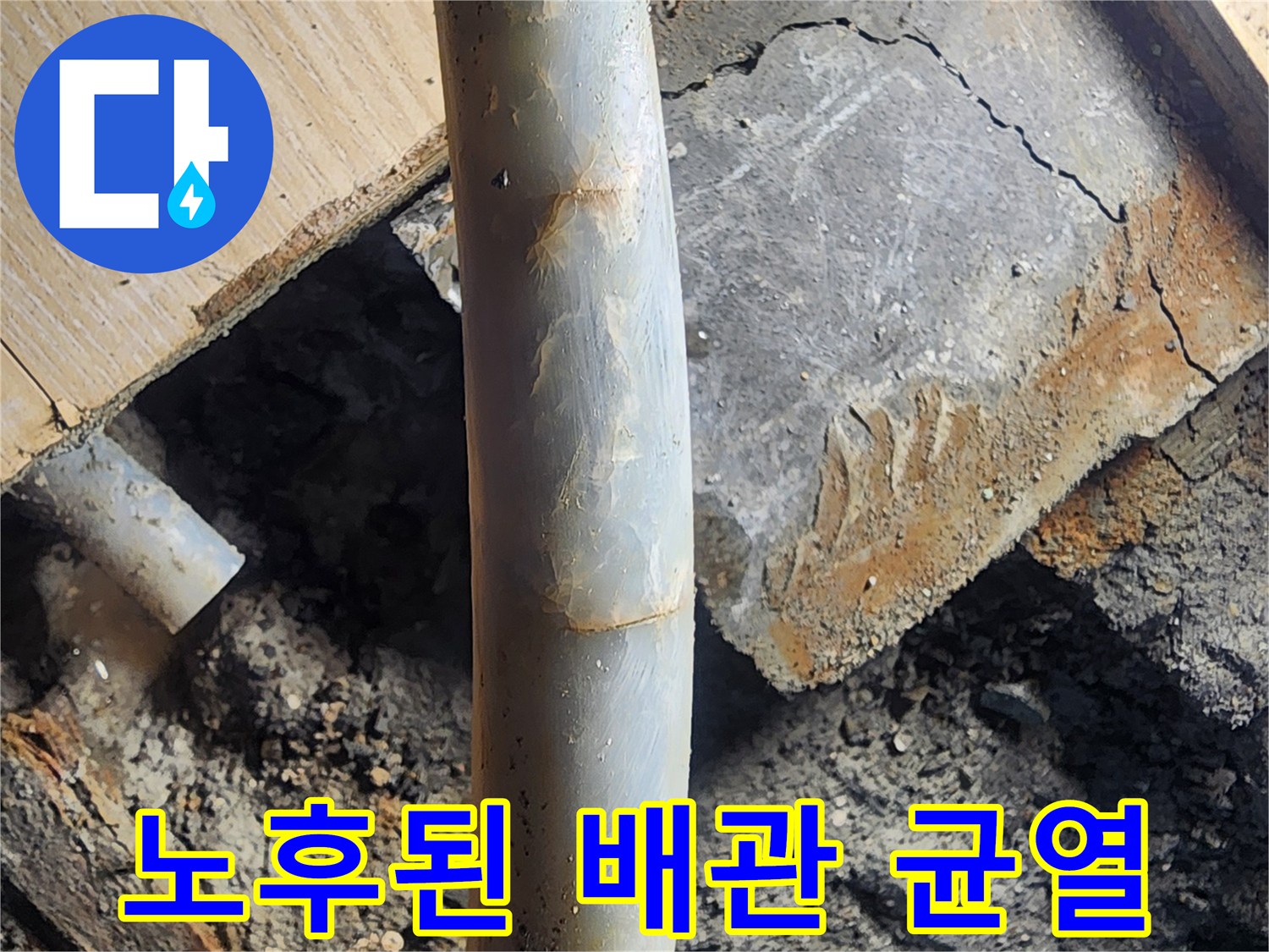 안산 고잔동 현장에서 확인한 노후 배관의 균역 부위