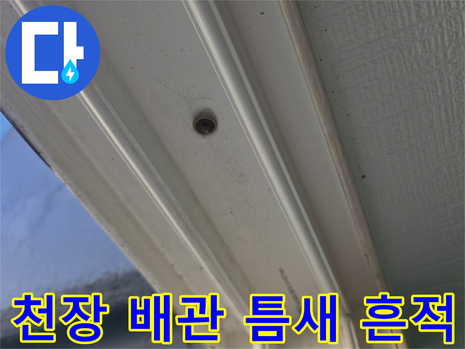 세탁실 내부-배관 주변의 작은 구멍과 물샘 의심 부위