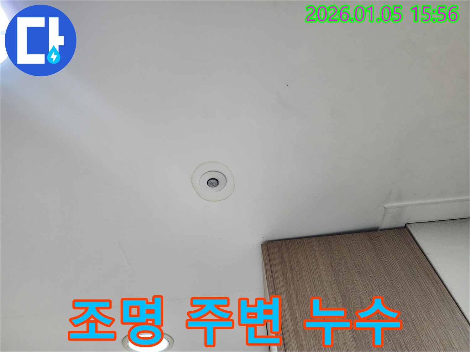 천장 조명 주변 누수 - 조명 주변 누수는 감전 위험이 있으므로 빠른 해결이 필요합니다.
