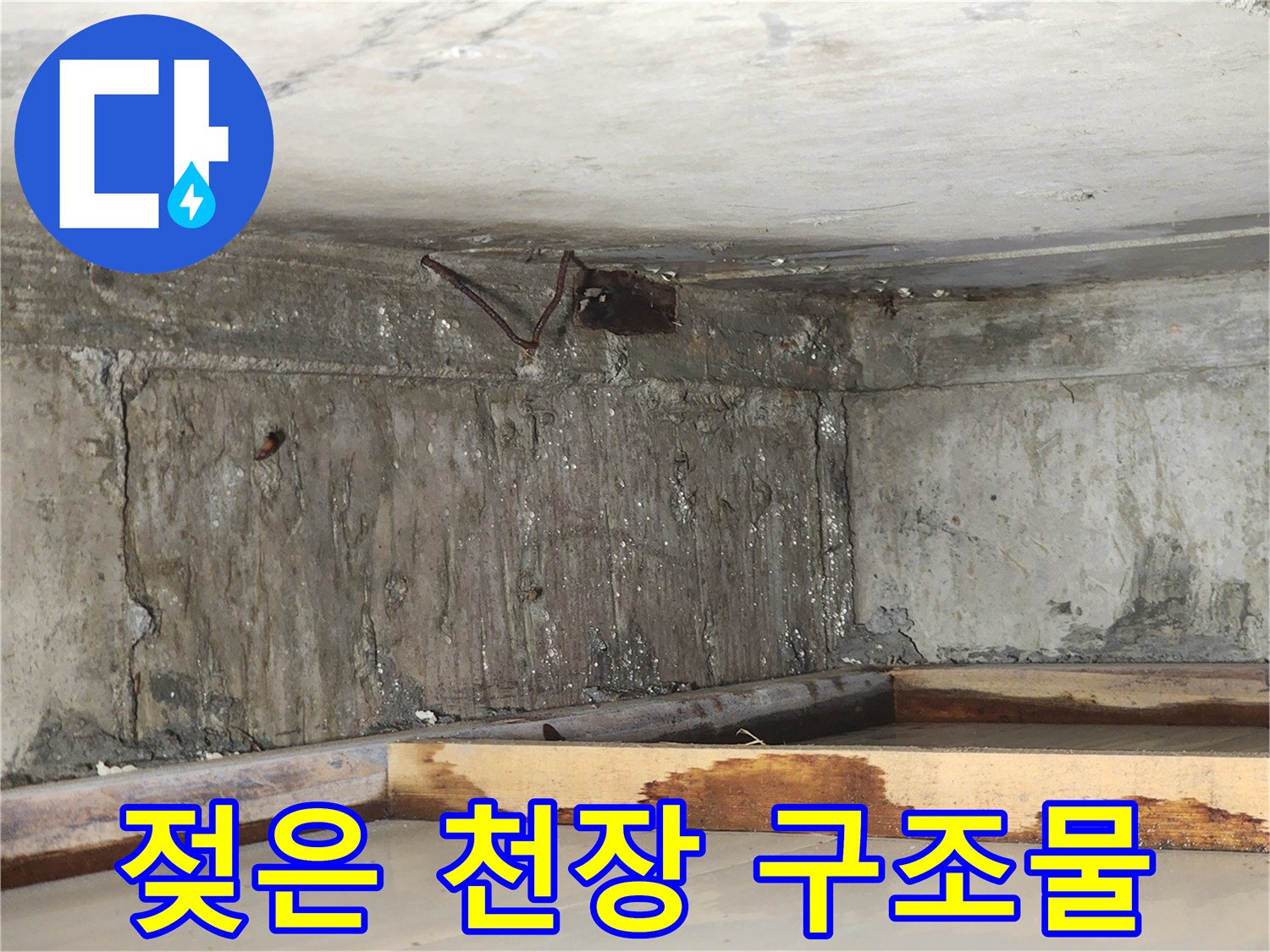 천장 내부의-습한 콘크리트 벽면