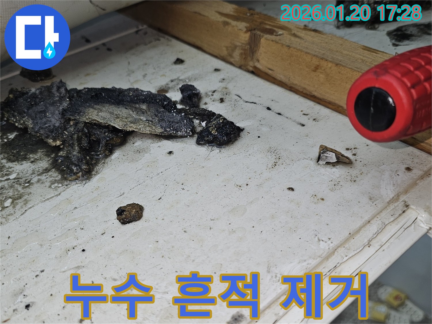 중계동 누수 현장 - 누수 흔적 제거 작업