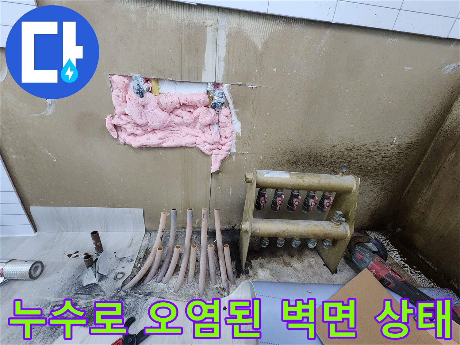 분배기 주변 누수 흔적-벽면 곰팡이 발생 현장