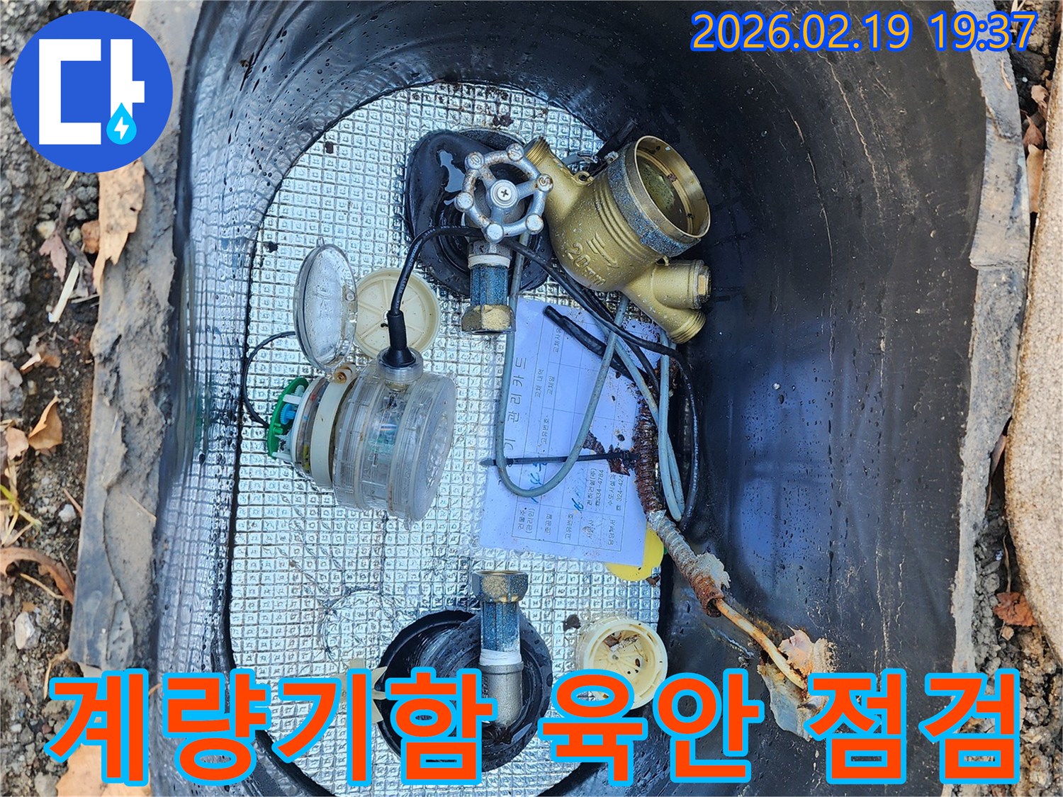 누수-탐지를-위해-수도계량기-함-내부를-육안으로-점검하는-모습