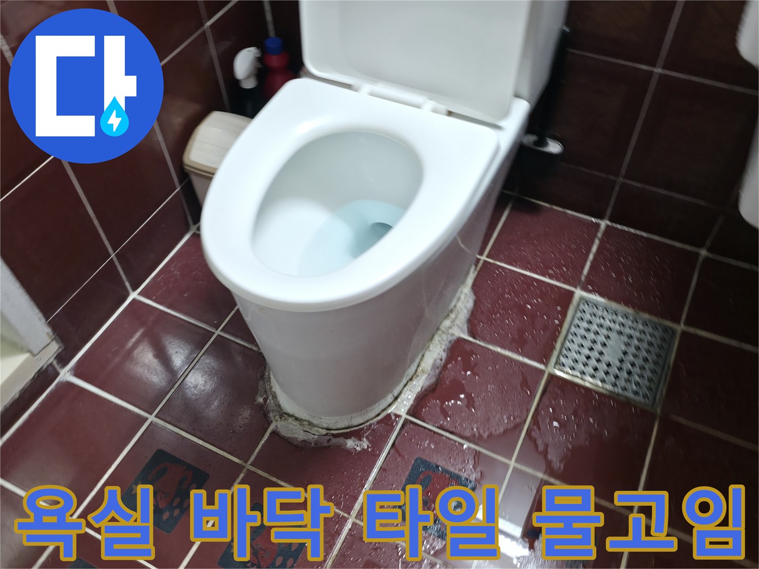 양주 백석읍 현장-변기 주변 타일 틈새에 물이 고여 있는 모습
